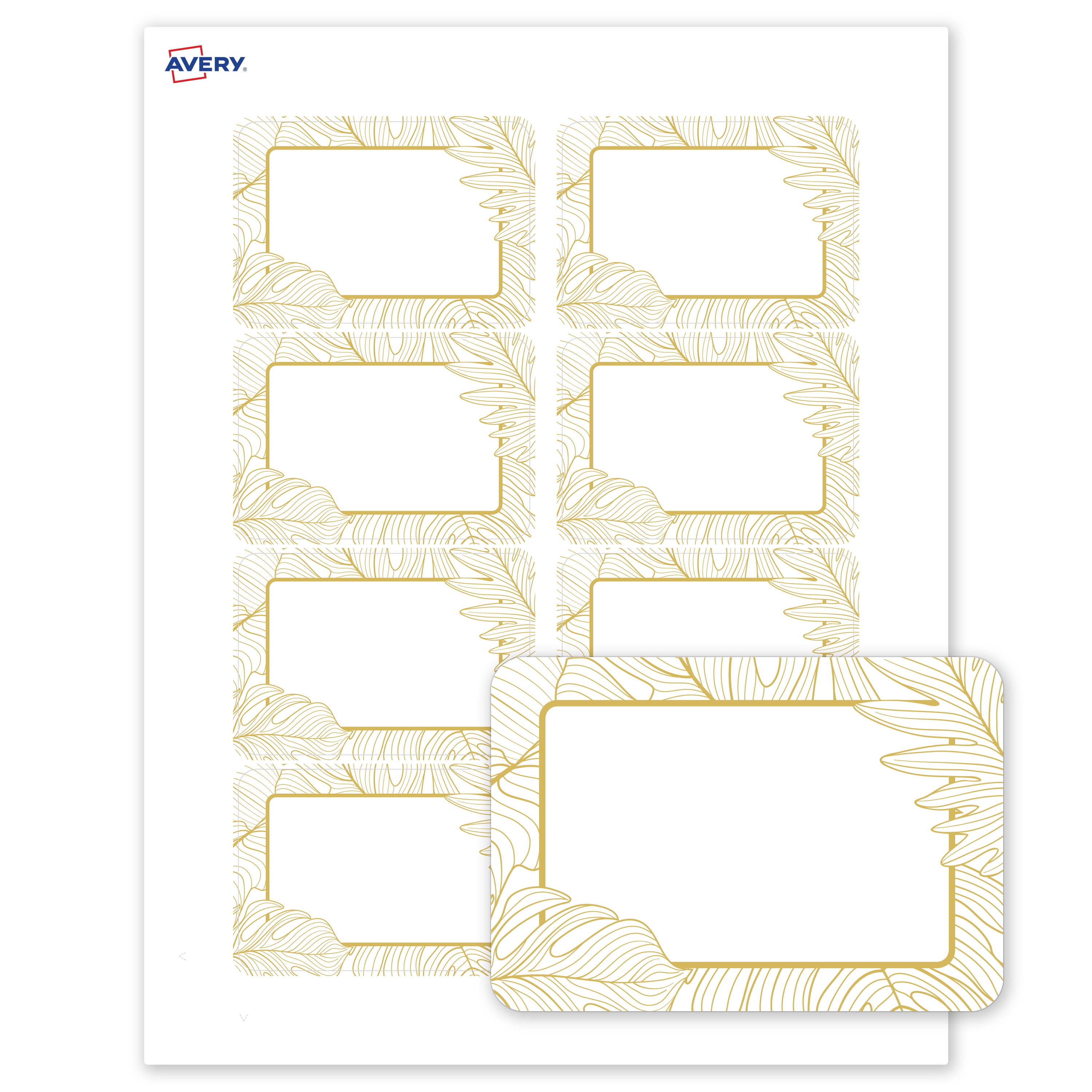 Avery Adhesive Name Tags, Matte White, Gold Monstera Leaves