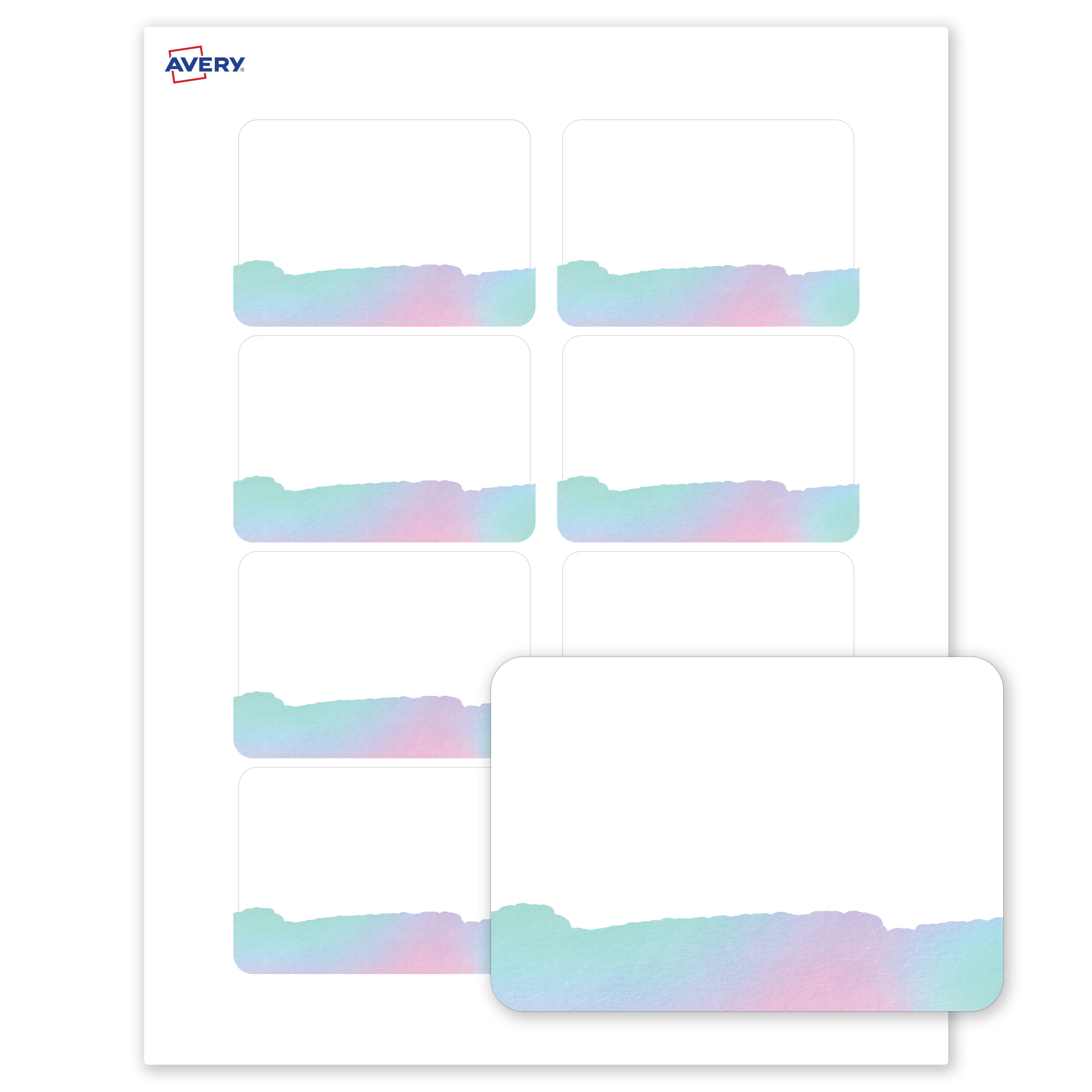 Avery Adhesive Name Tags, Matte White, Iridescent Watercolors