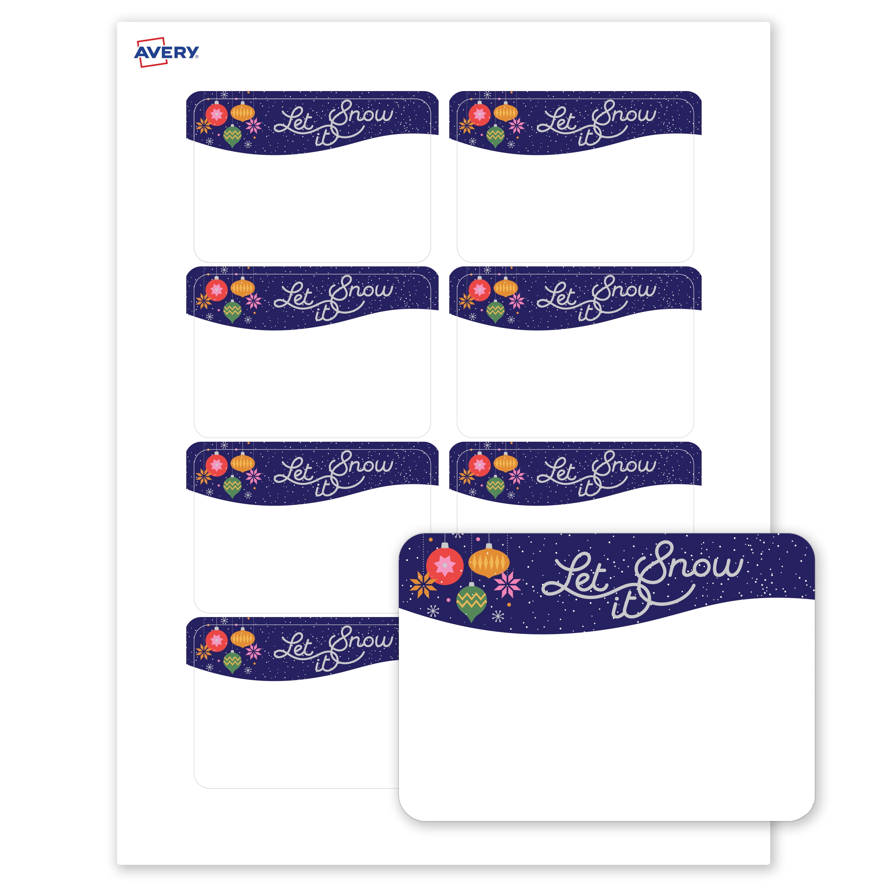 Avery Adhesive Name Tags, Matte White, Let It Snow