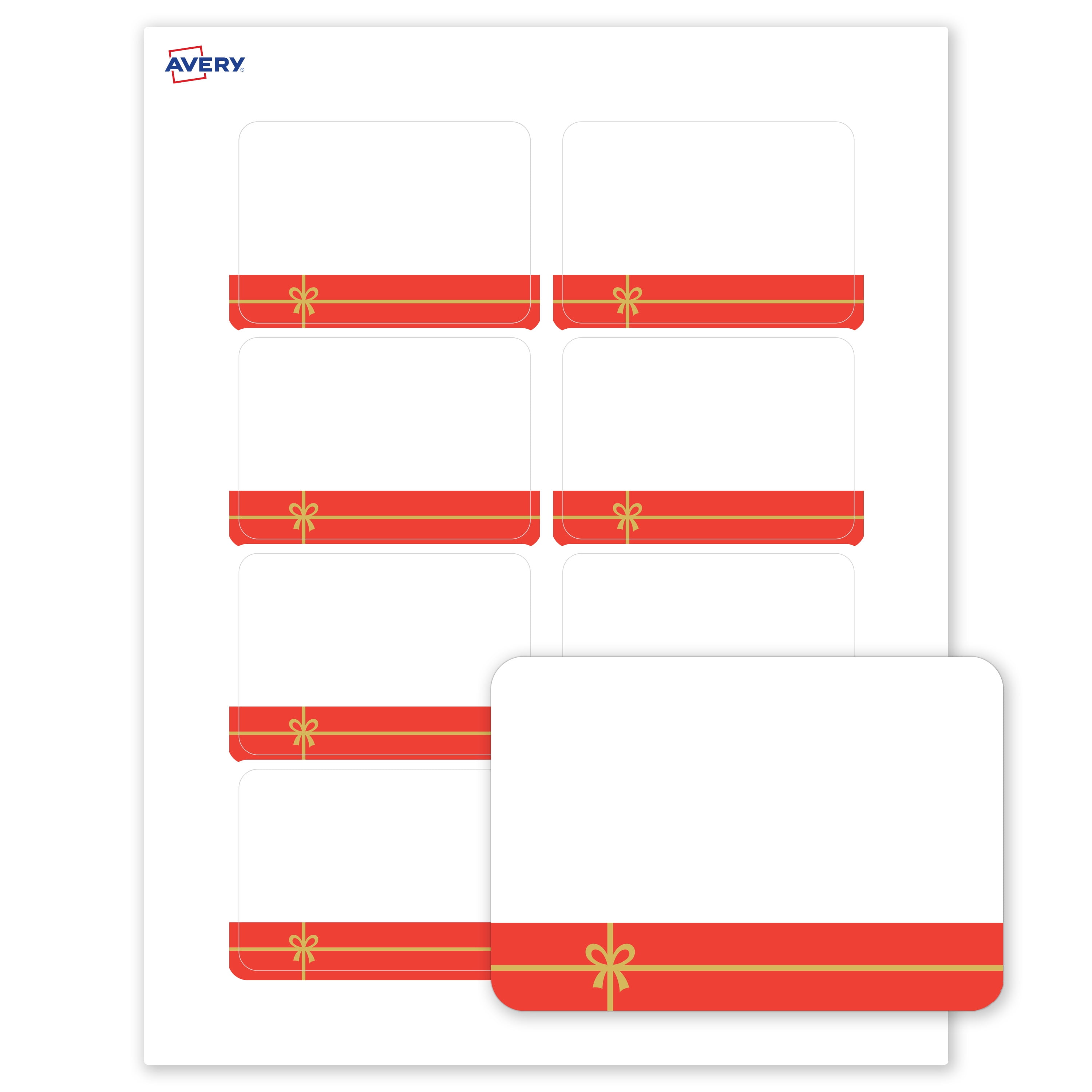 Avery Adhesive Name Tags, Matte White, Red Gift/Gold Bow