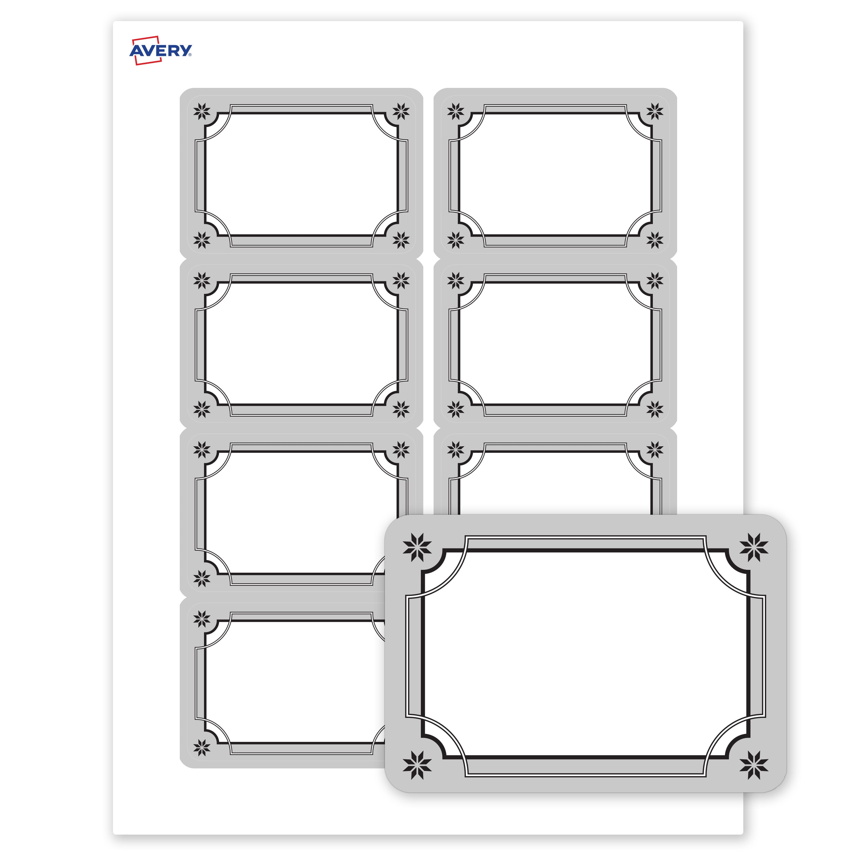 Avery Adhesive Name Tags, Matte White, Silver/Black Frame