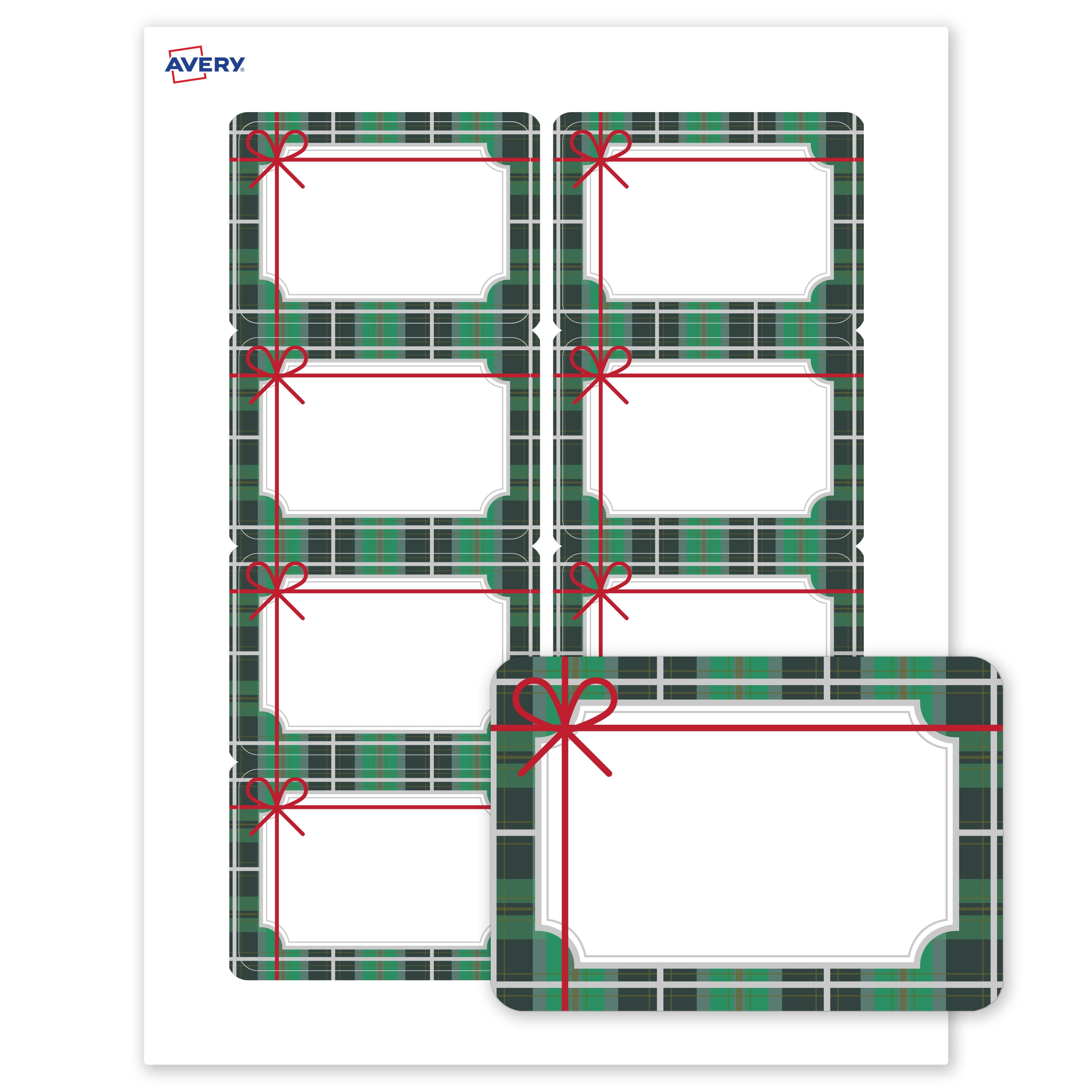 Avery Adhesive Name Tags, Matte White, Silver & Green Plaid
