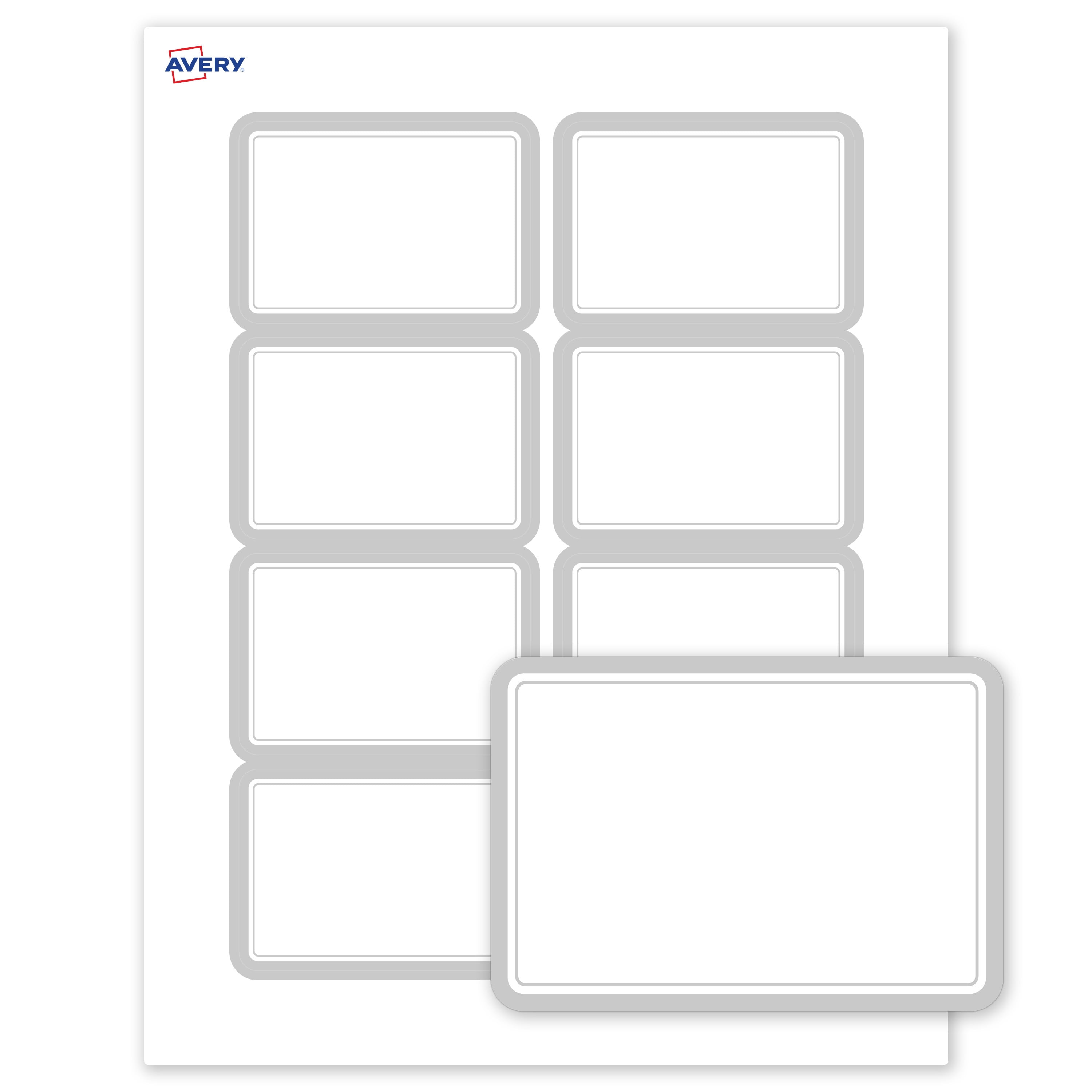 Avery Adhesive Name Tags, Matte White, Silver Mirror