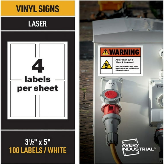 Avery® Adhesive Printable Vinyl Signs - 3 1/2" Width x 5" Length - Permanent Adhesive - Rectangle - Laser - White - Vinyl - 4 / Sheet - 25 Total S | Bundle of 2 Packs