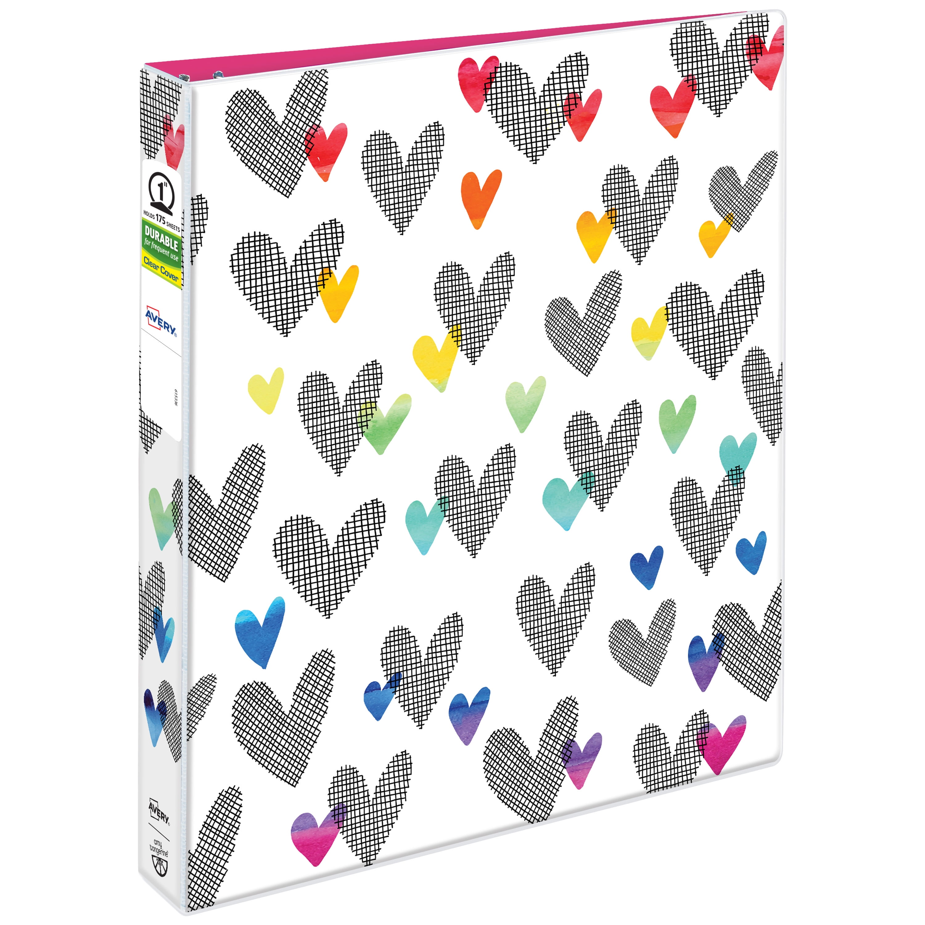 Avery + Amy Tangerine Binder, 1", Hatchmark Hearts (28320)