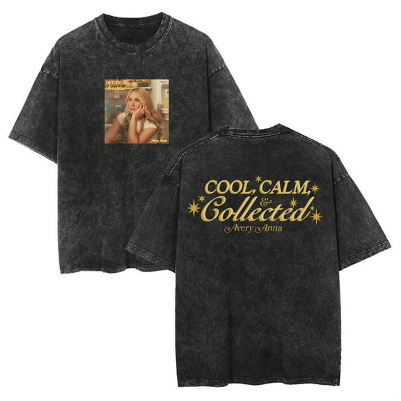 Avery Anna Merch Breakup Over Breakfast Washed Cotton T-shirt Stylish Round Neck Short Sleeve Top,XS,Black