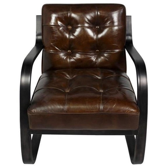 Avery Arm Chair in Tufted Leather with Metal Frame in Brown Finish