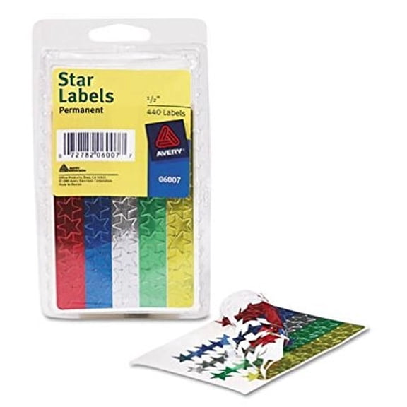 Avery Assorted Foil Star Labels 6007, 1/2 Diameter (Pack of 2)