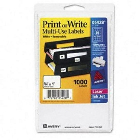 Avery  Avery Print or Write Removable Multi-Use Labels  3/4 x 1  White  1000/Pack  5428