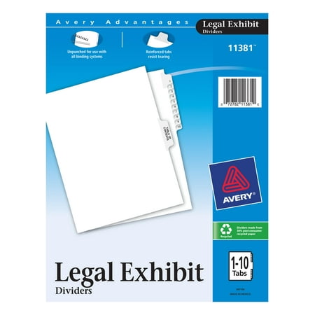 Avery Avery-Style Legal Exhibit Side Tab Divider, Title: 1-10, Letter, White