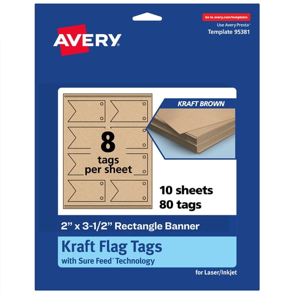 Avery Banner Flag Tags, 2" x 3-1/2", Kraft Brown, 80 Total