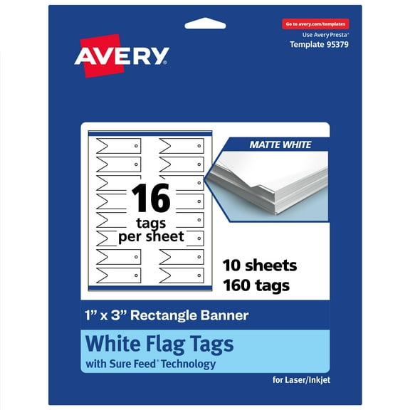 Avery Banner Rectangle Flag Tags, 1" x 3", Matte White, 160 Total
