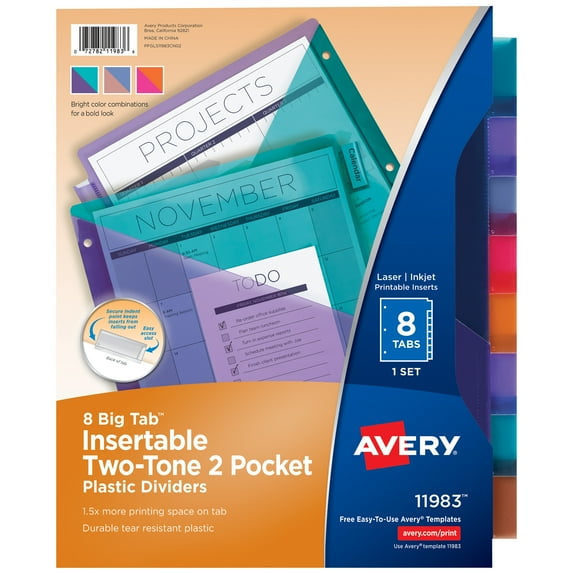 Avery Big Tab 2-Pocket Dividers, 8-Tab, Two-Tone (11983)
