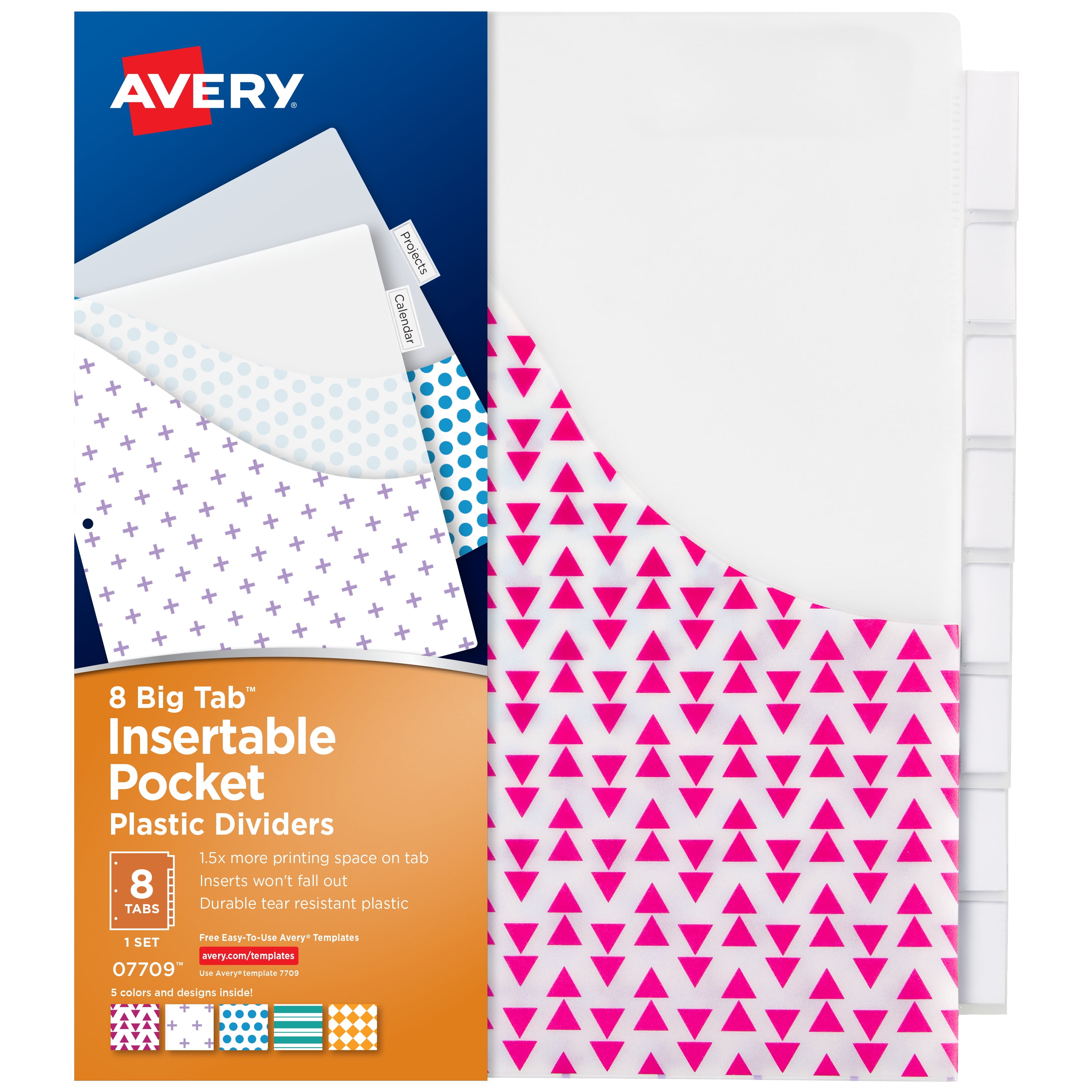 Avery Big Tab Dividers, 8Tab Set, Plastic, Pockets, Insertable Big