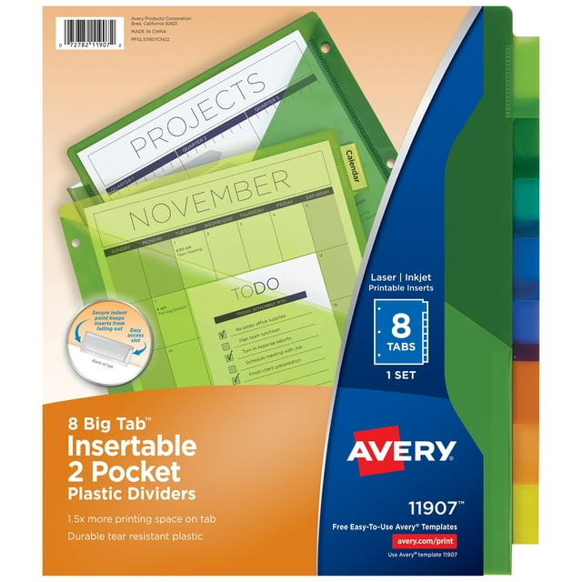 Avery Big Tab Insertable 2 Pocket Dividers, 8 Tabs (11907)