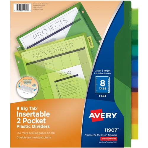 Avery® Big Tab Insertable 2-Pocket Dividers, 9.3" Divider Width x 11.25" Divider Length, 3 Hole Punched (11907) | 10 Sets