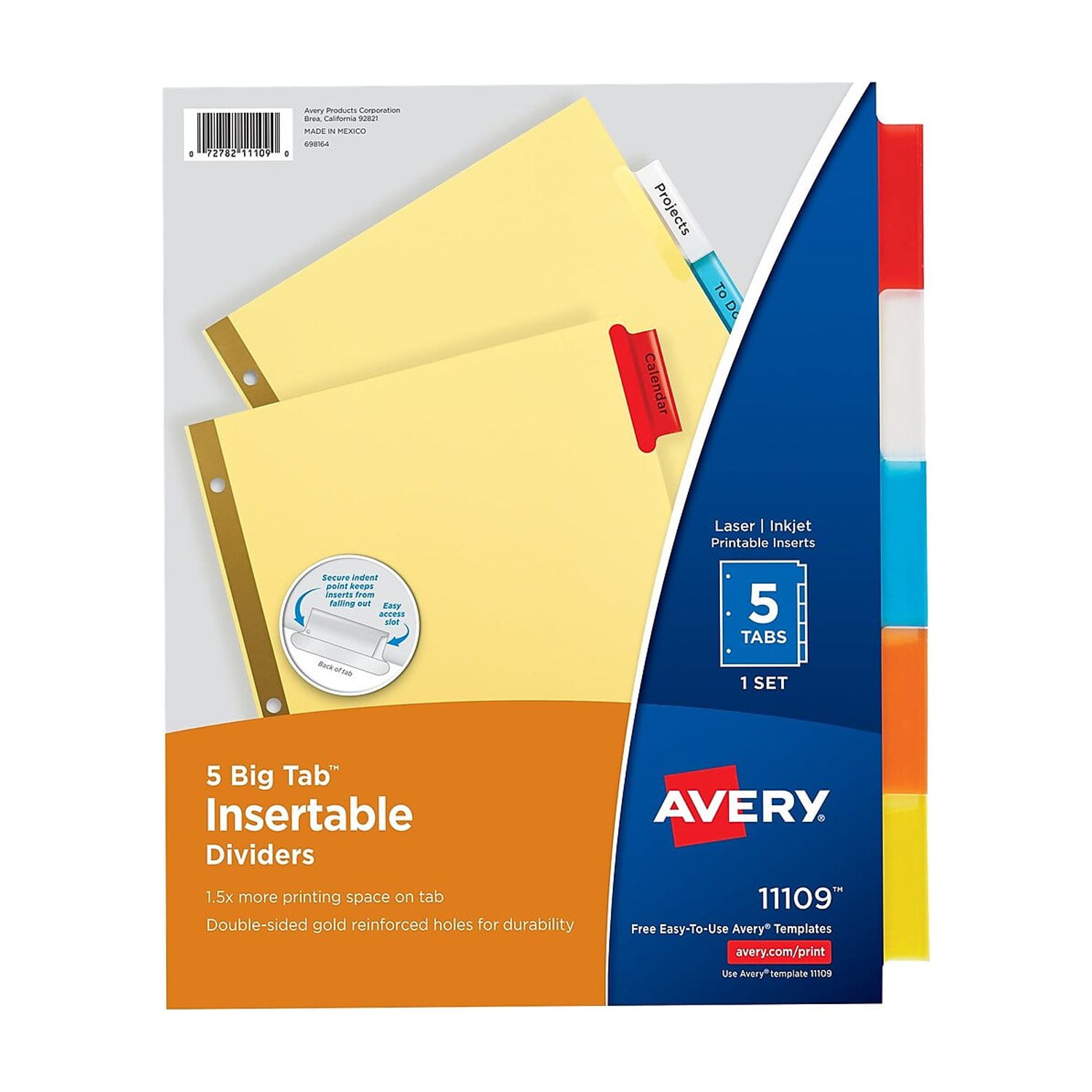 Avery 8Tab Binder Dividers, Insertable Multicolor Big Tabs, 6 Sets