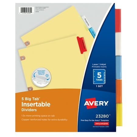 Avery Big Tab Insertable Dividers, Buff Paper, 5 Multicolor Tabs
