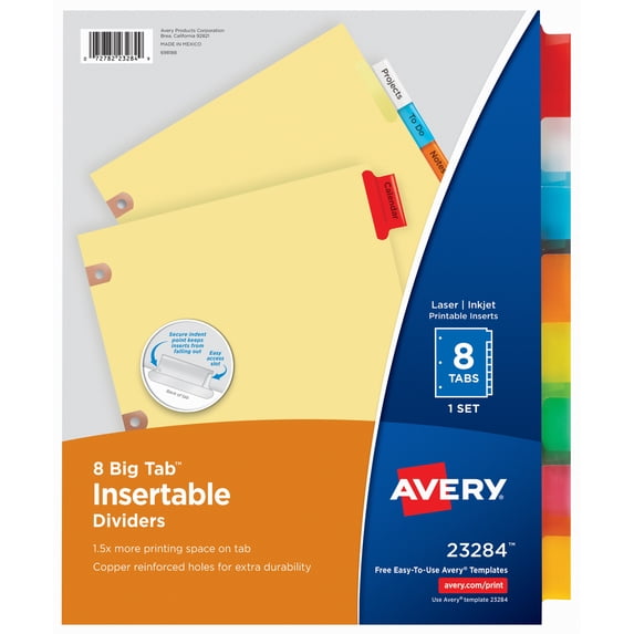 Avery Big Tab Insertable Dividers, Buff Paper, 8 Multicolor Tabs