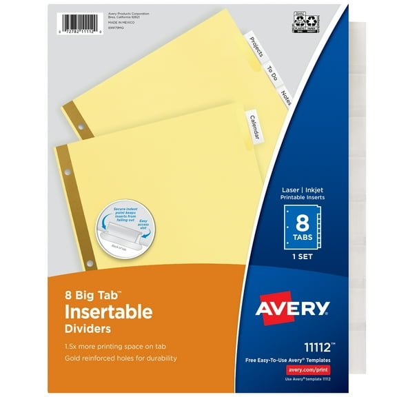 Avery 8-Tab Dividers, Insertable Clear Big Tabs, 1 Set (11112) - 48 Pack
