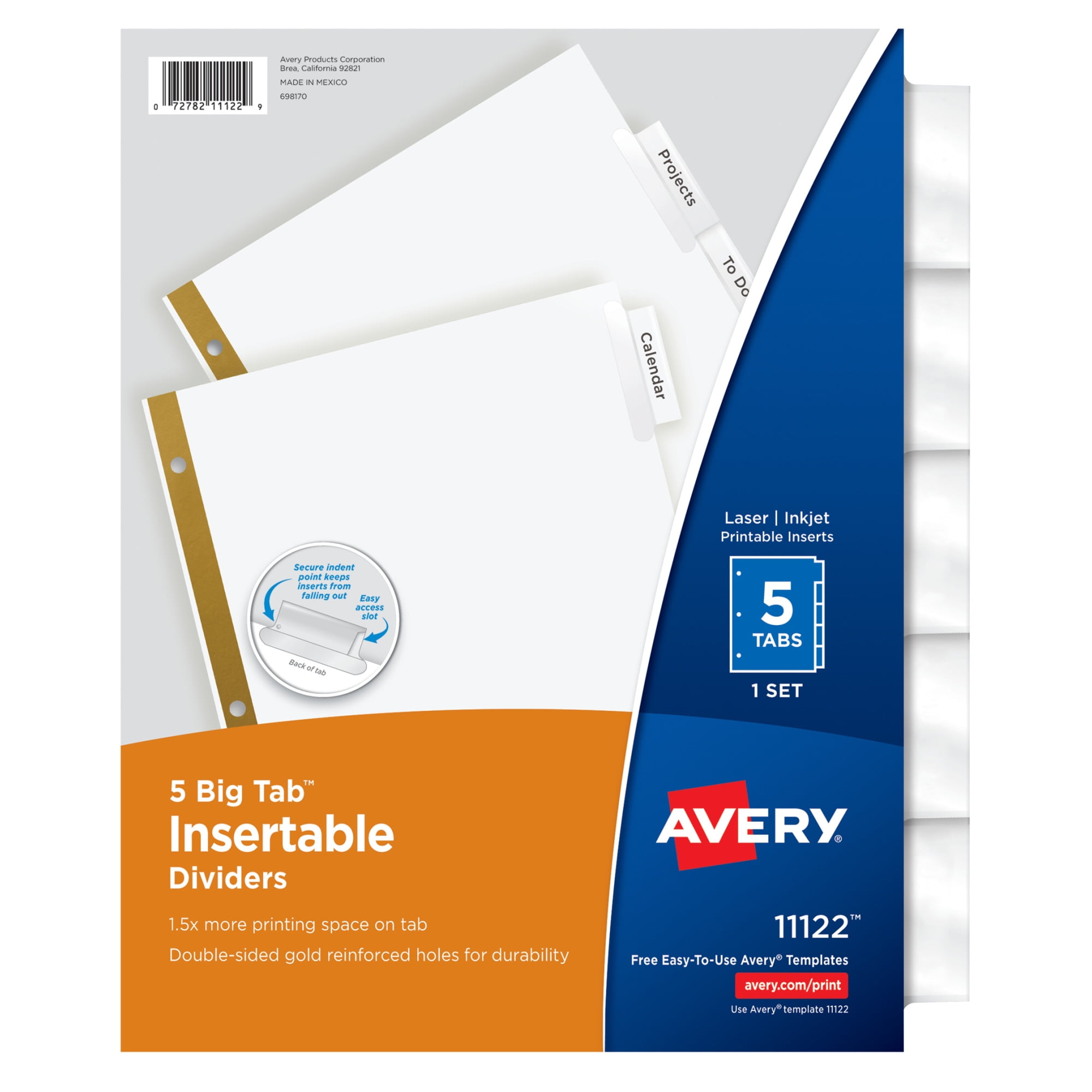 Avery Big Tab Insertable Dividers, Clear Tabs, 5-Tab Set (11122)