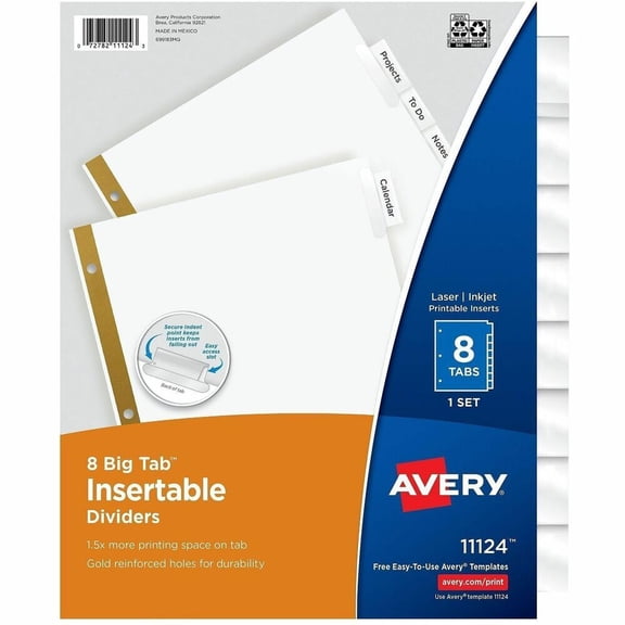 Avery Big Tab Insertable Dividers, Clear Tabs, 8-Tab Set (11124)