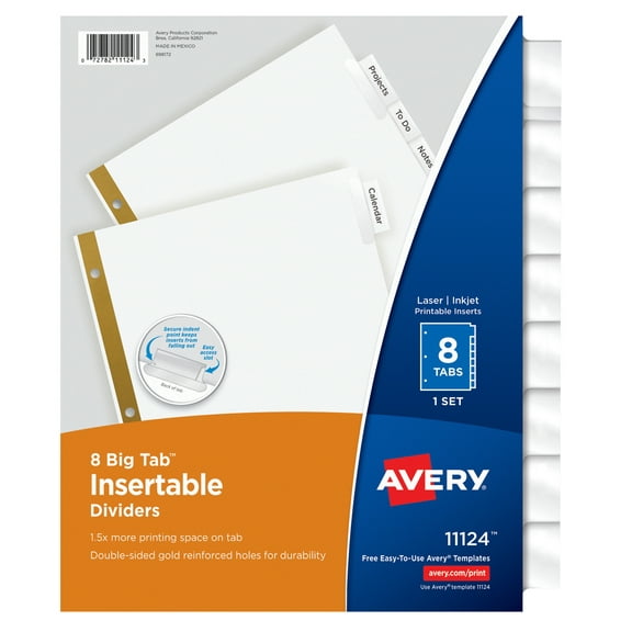 Avery Big Tab Insertable Dividers, Clear Tabs, 8-Tab Set (11124)