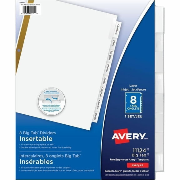 Avery Big Tab Insertable Dividers, Clear Tabs, 8-Tab Set (11124)