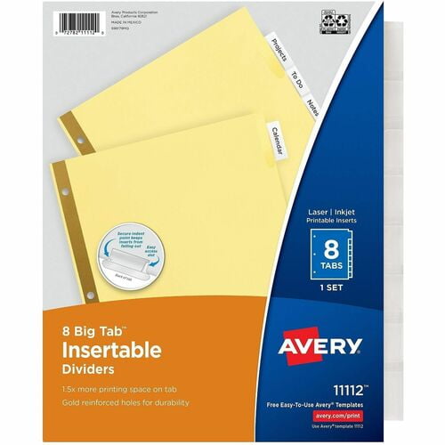 Avery® Big Tab Insertable Dividers - Reinforced Gold Edge, 8 Blank Tab(s), 8.5" Divider Width x 11" Divider Length, Letter (CI2138C) | 2 Sets (16 Total)