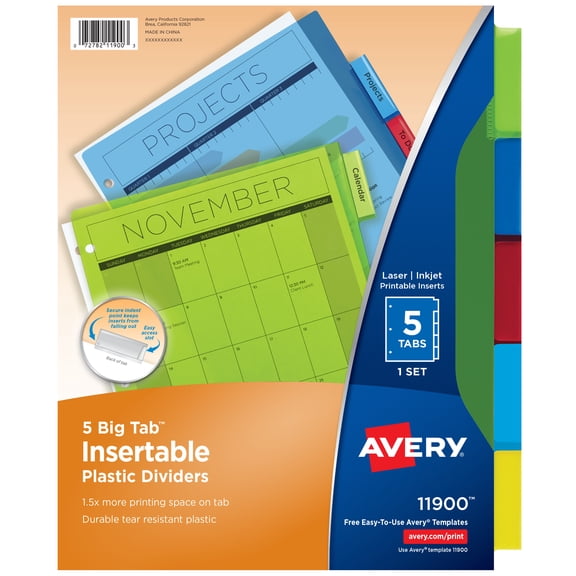 Avery 5-Tab Plastic Dividers, Big Tab, 1 Set (11900)