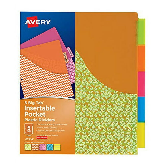 Avery Big Tab Insertable Pocket Plastic Dividers for 3 Ring Binders, 5
