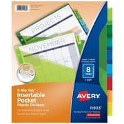 Avery® Plastic Dividers, Insertable Big Tab™, 8-Tab, Multicolor, 1 Set