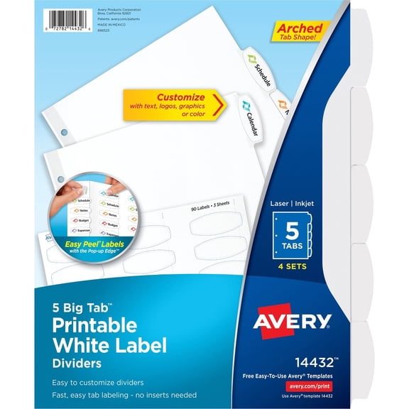 Avery Big Tab Printable Label Dividers, Easy Peel Labels, 5 Tabs