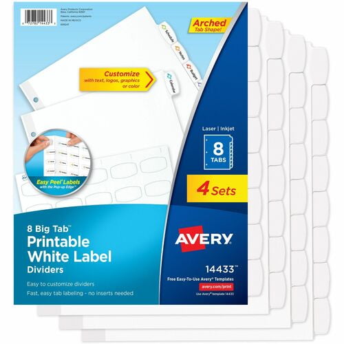 Avery® Big Tab Printable Label Dividers, Easy Peel Labels, 8 Tabs, 8.5" Divider Width x 11" Divider Length (14433) | 2 Packs