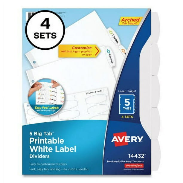 Avery Big Tab Printable White Label Tab Dividers, 5Tab, 11 x 8.5