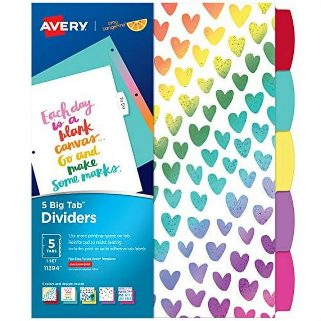 Avery Big Tab Reversible Divider, 5Tab Set, Multicolor Rainbow