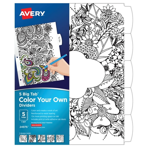 Avery Big Tab Reversible Fashion Dividers, 5-tab, Color Your Own Design