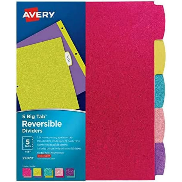 Avery Big Tab Reversible Fashion Dividers, Assorted Colors, 5Tab Set