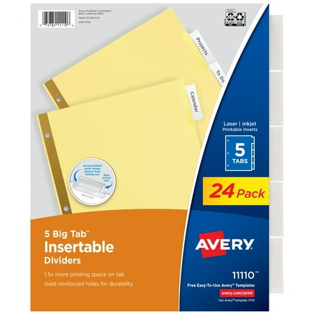 Avery Big Tab Insertable Dividers, 5-Tab Sets, 24 Sets (11113)