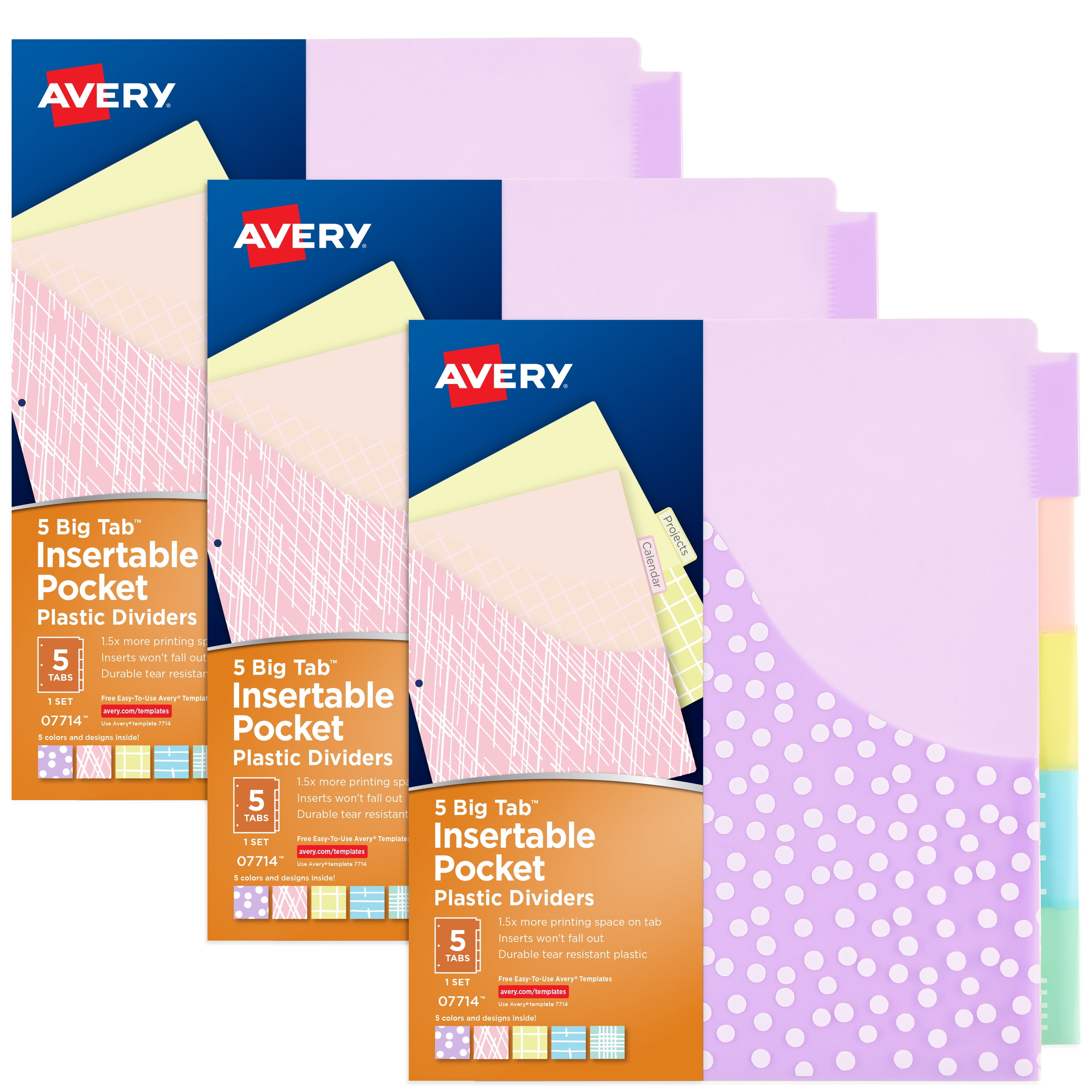 Avery Big Tab Plastic Dividers, 5-Tab, 3 Sets (11255)