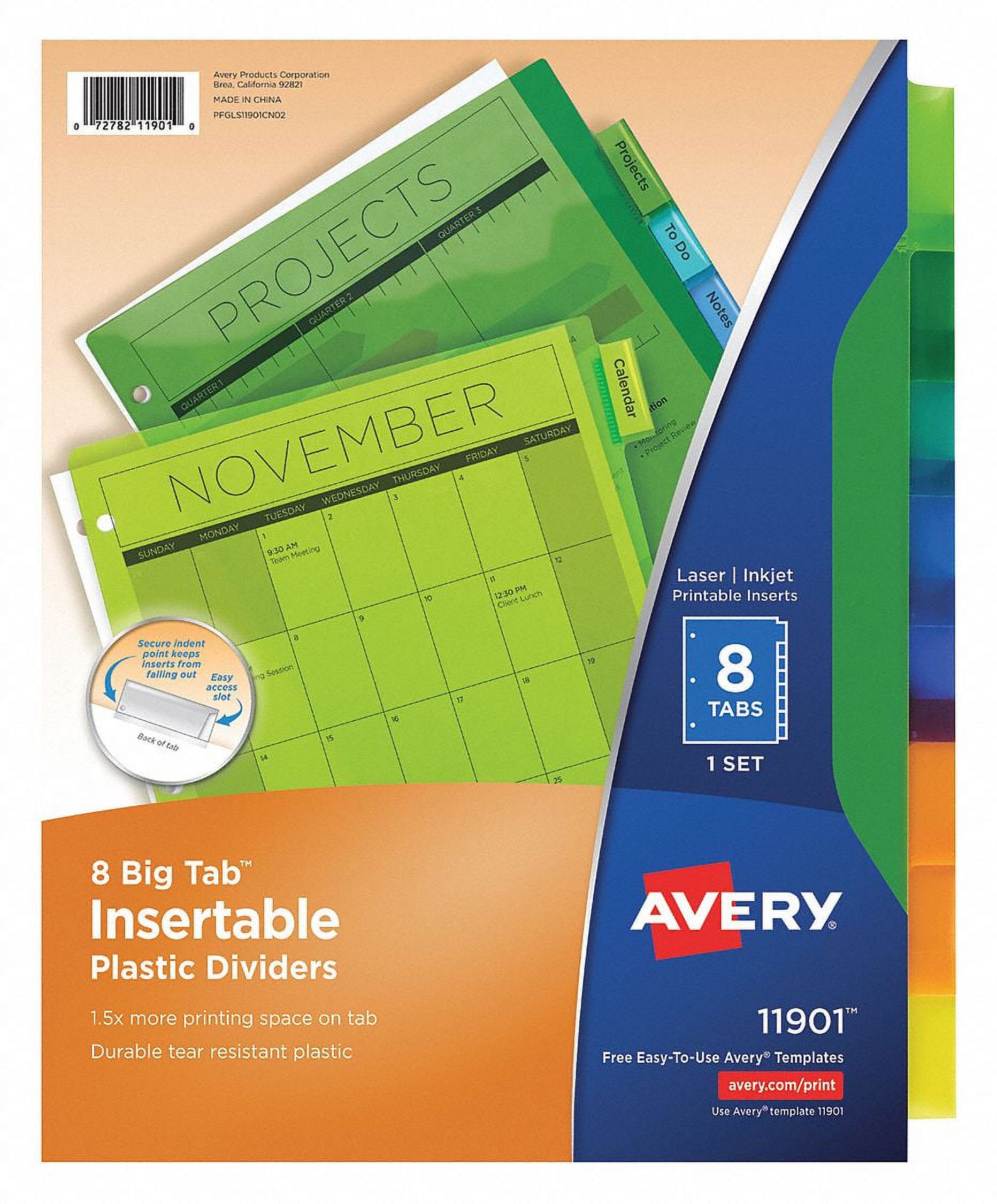 Avery Binder Divider,Insertable, Multicolor 7278211901