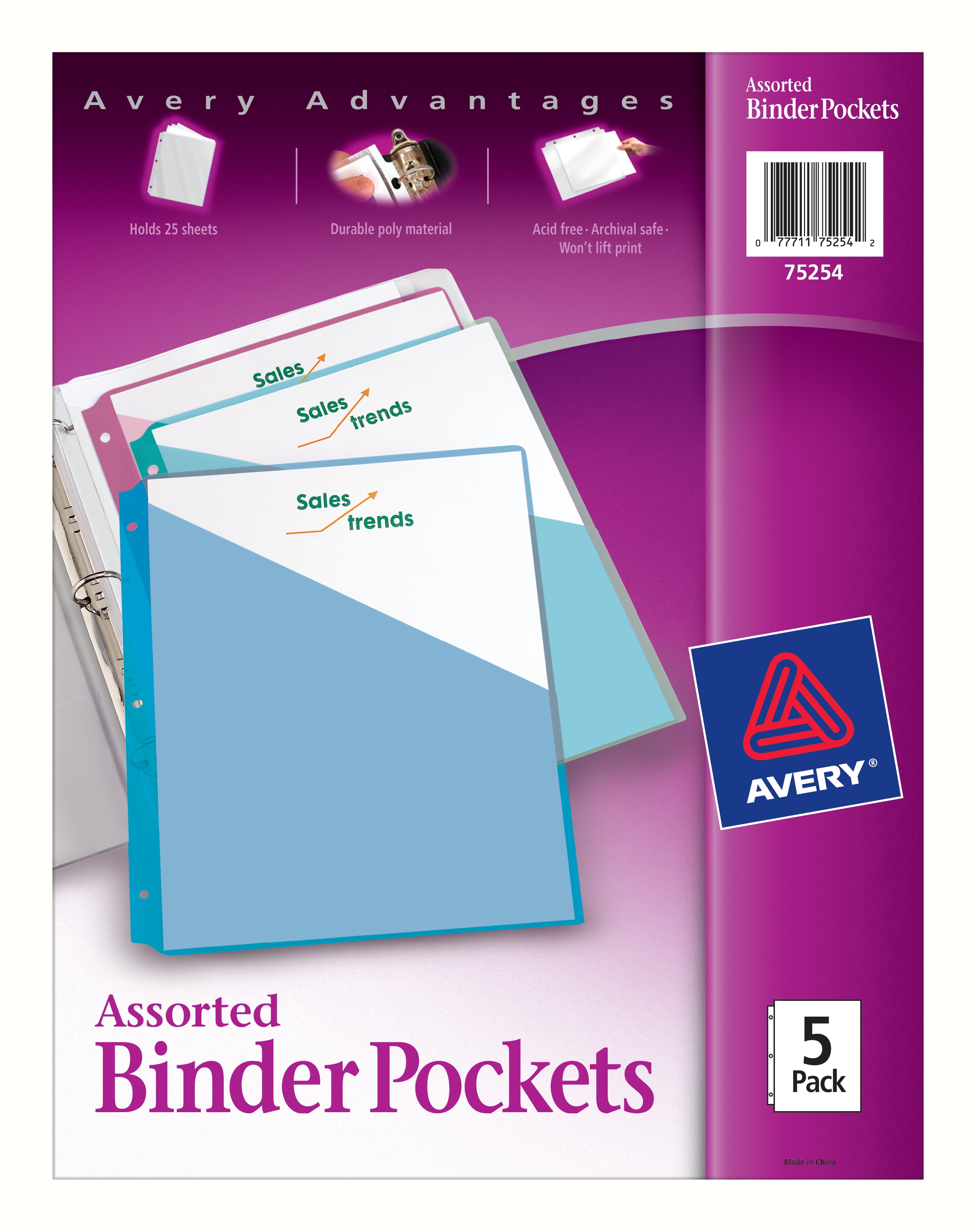 Willen Beer Verbazing Avery Binder Pockets, Assorted Colors, Pack of 5 (75244) - Walmart.com