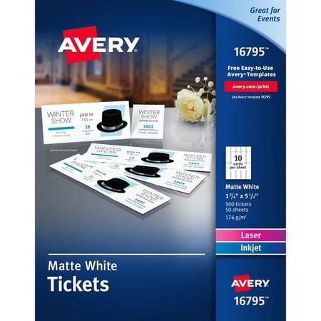 Avery Blank Printable Perforated Raffle Tickets - Tear-Away Stubs - Matte White - 500/Pack | Bundle of 10 Packs