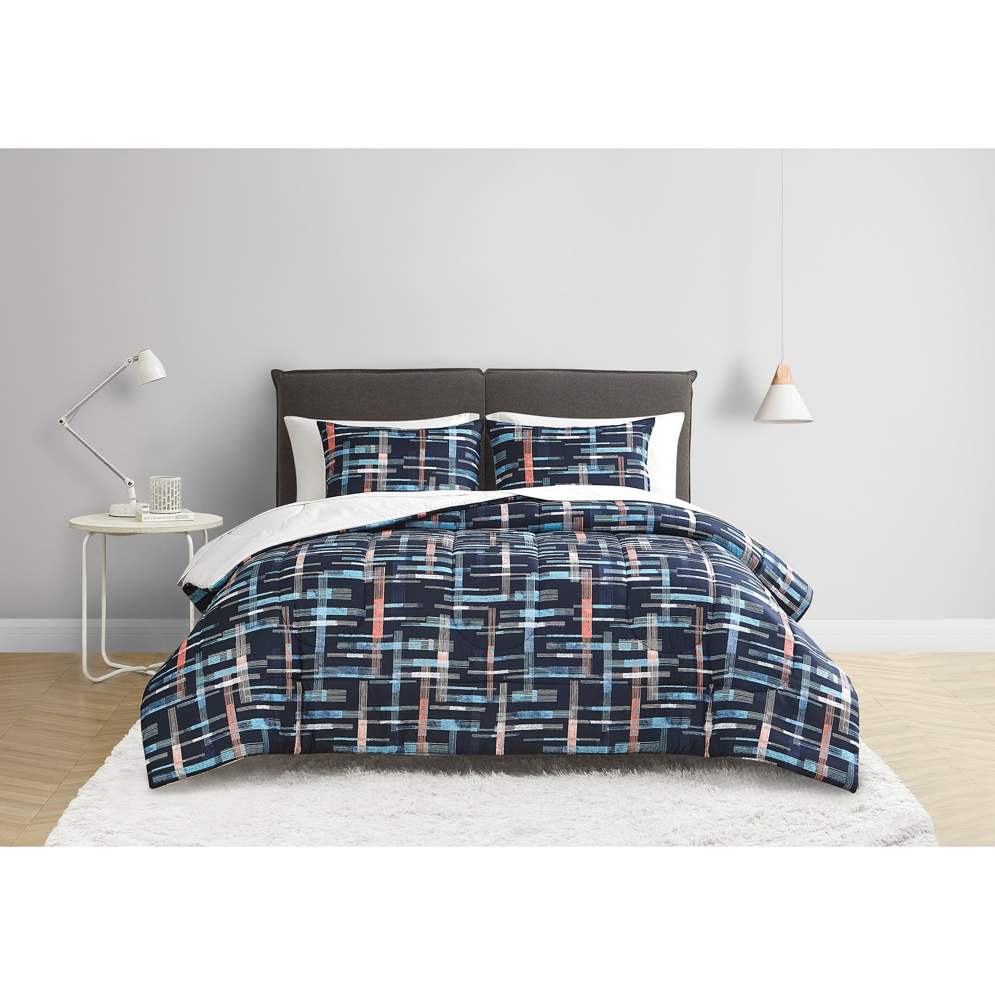King Blue Microfiber Reversible Bed in a Bag Set