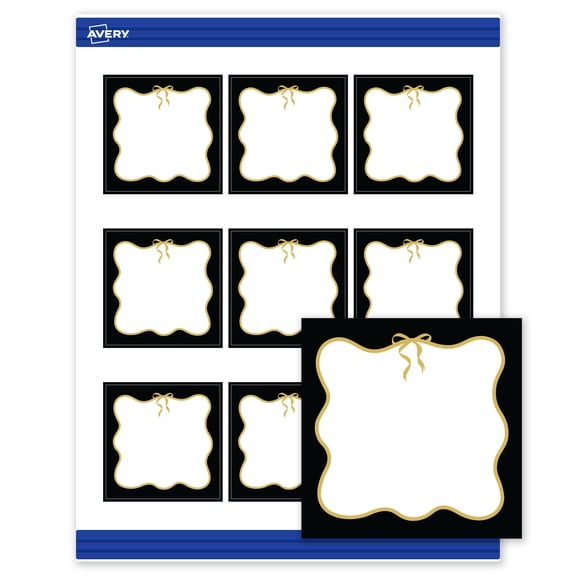 Avery Business Cards, 2.5" x 2.5", Black with Gold Bow, Matte