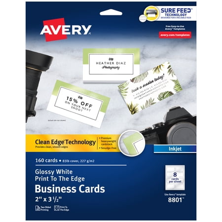 Avery Business Cards, 2" x 3.5", Glossy White, 160 Total (8801)
