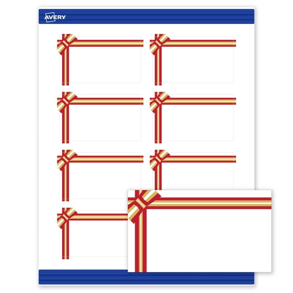 Avery Business Cards, 2" x 3.5", Gold-Red Gift Bow, Matte, 80ct