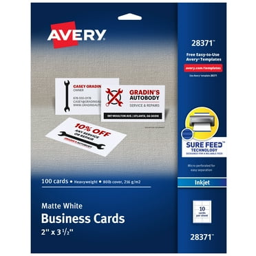 Avery Business Cards, Perforated, Matte White, 2" x 3.5", Paper, Inkjet, Pack of 100 Cards