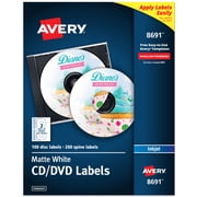 Avery CD Labels, Permanent, 100 CD Labels & 200 Spine Labels (8691)