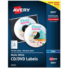 Avery CD Labels, Permanent, 100 CD Labels & 200 Spine Labels (8691)